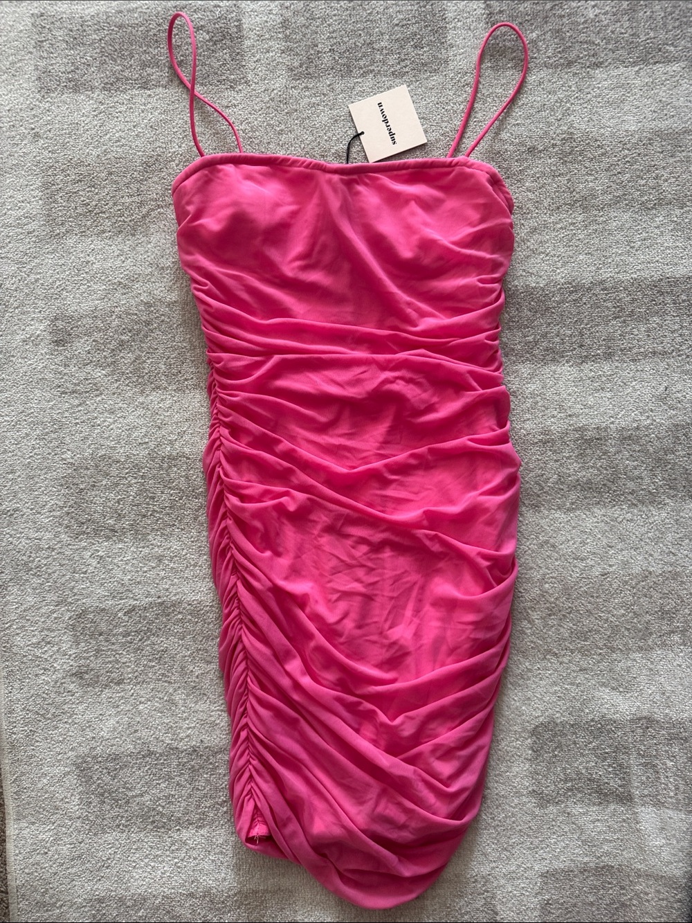 superdown Hot Pink Ruched Spaghetti Strap Mini Dress